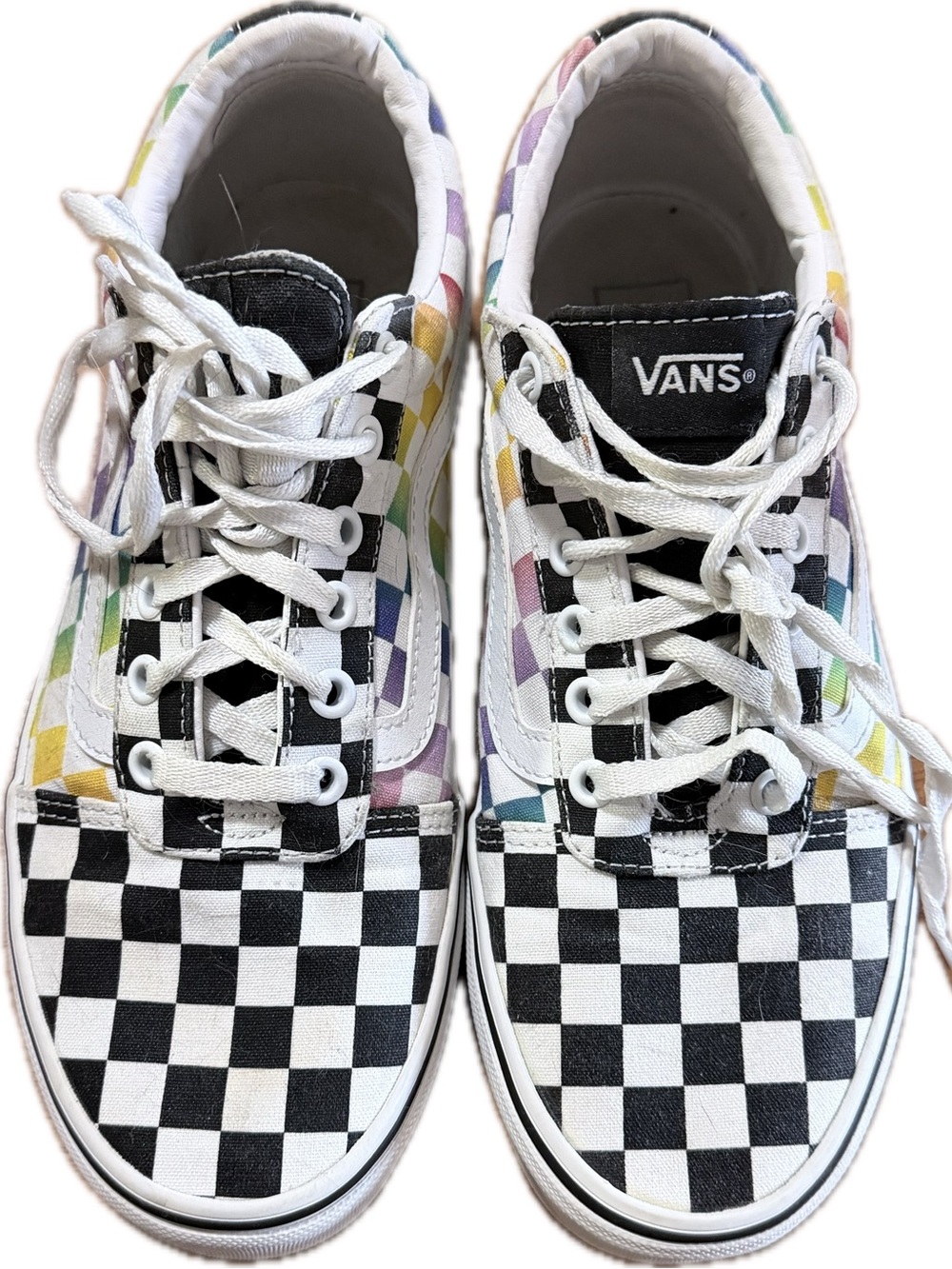 Vans Checkerboard Sneakers- Black and White & Rainbow